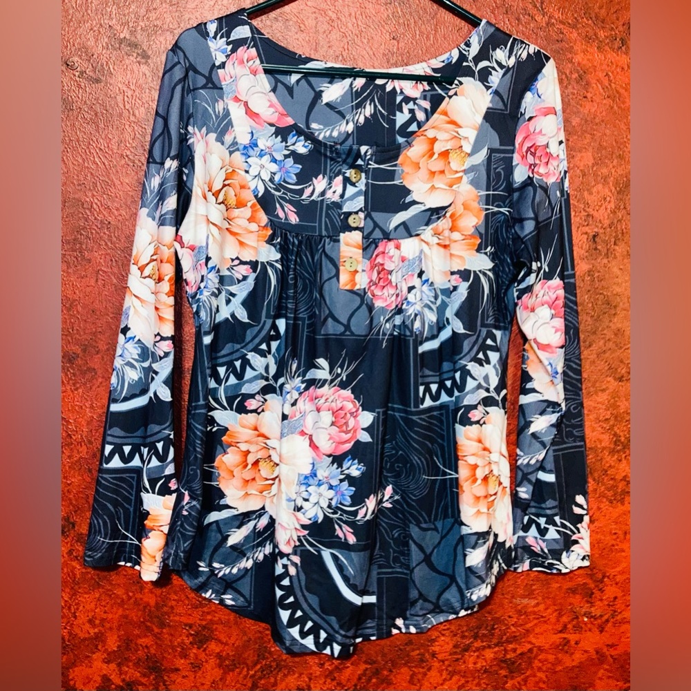 ROSELINLIN Womens Long Sleeve Tunic Top